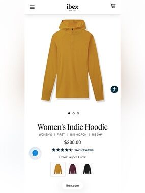 ibex Yellow Indie Half-Zip Lightweight Pullover Hoodie size M